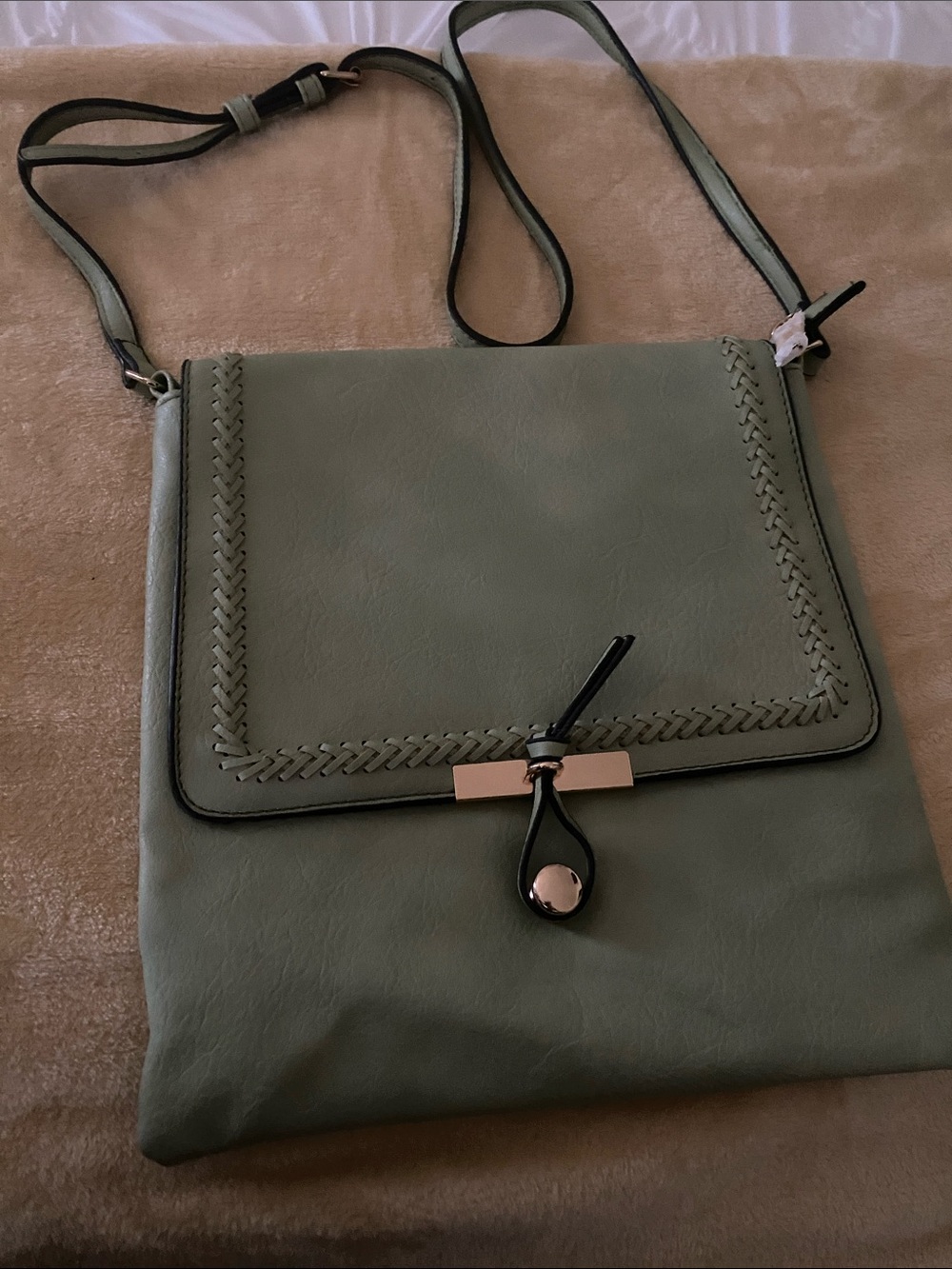 Sage Green Braided Flap Crossbody Bag - Adjustable Strap